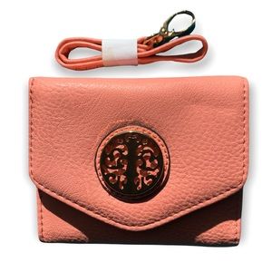 Peach Embellished Textured Wristlet Wallet